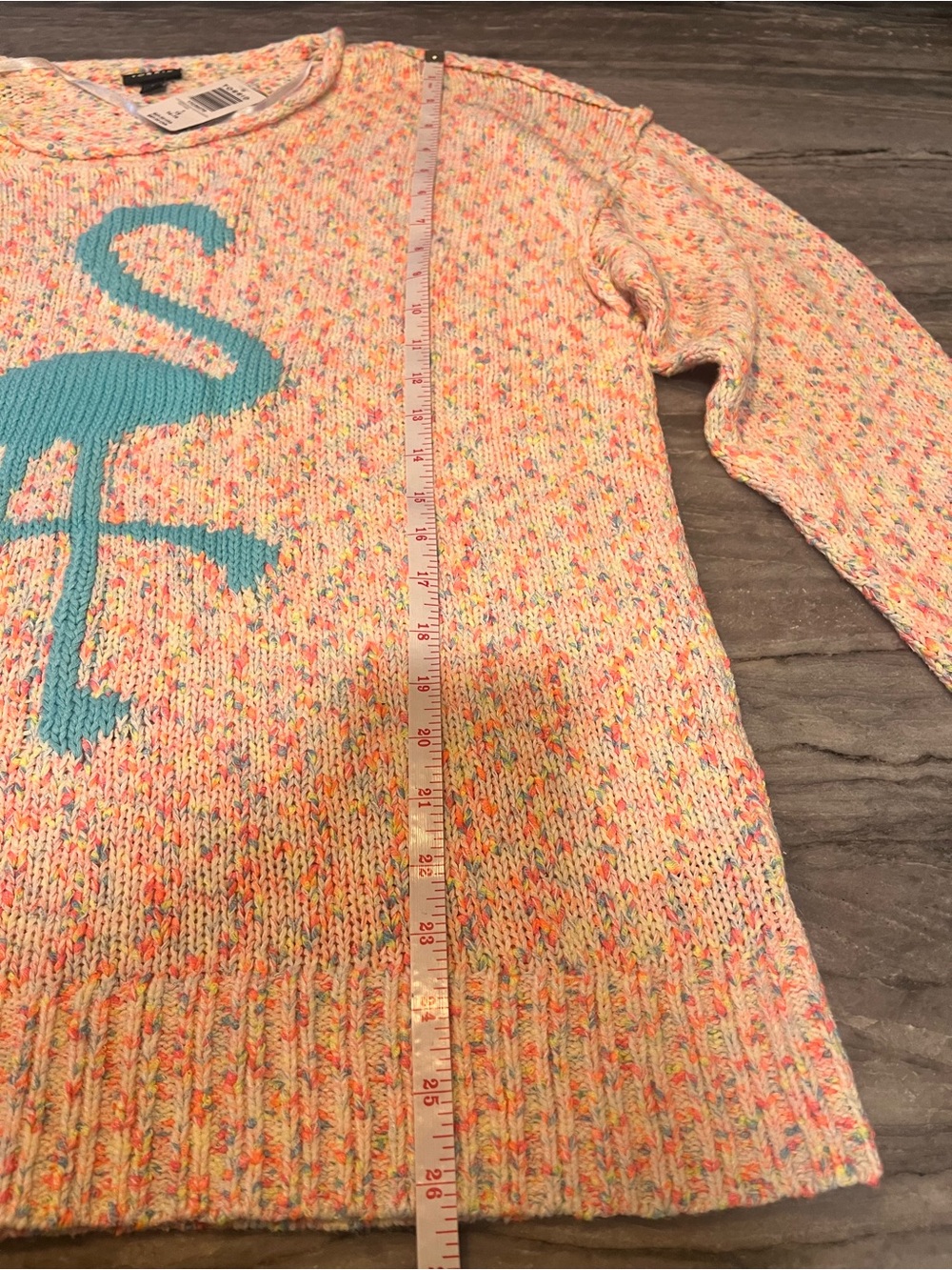 Torrid Multicolor Speckled Crewneck Sweater with Turquoise Flamingo size 1X - Picture 3 of 5
